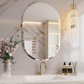 Protylctaster 24x36 Oval Mirror, Frameless Art Deco Wall Mirror, Bathroom Mirror