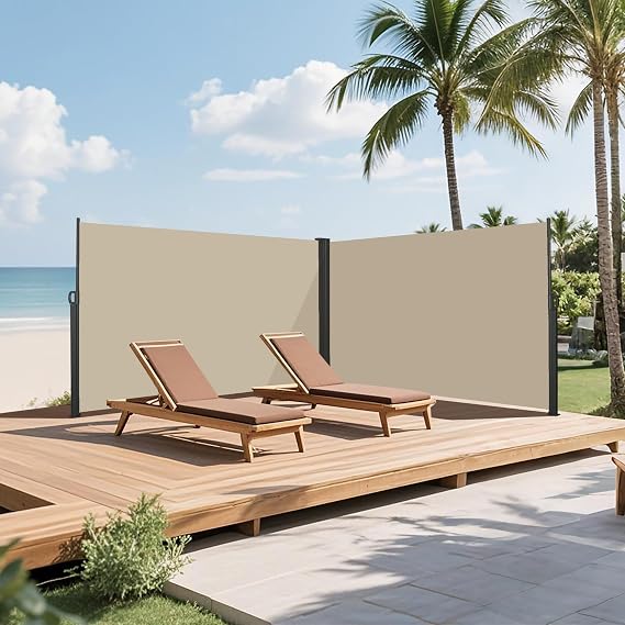 276" x 71" Retractable Side Awning, Outdoor Retractable Privacy Screen, Waterproof & UV-Resistant Retractable Fence Shade for Patio, Deck (Beige)