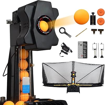 Table Tennis Robot Machine Tabletop Ping Pong Robot Trainer with Catch Net,9 Different Rotation BallsRecycling Net Exercise Training,Can Hold 300 Balls,for Training