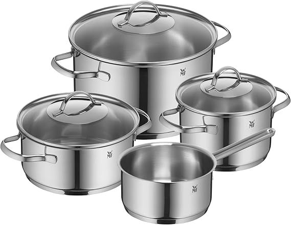 WMF Provence Plus 4 Parça Tencere Seti, İndüksiyon Uyumlu, Cam Kapaklı, Cromargan® Yüksek Kaliteli Parlak Paslanmaz Çelik, Kaplamasız Tencere Seti