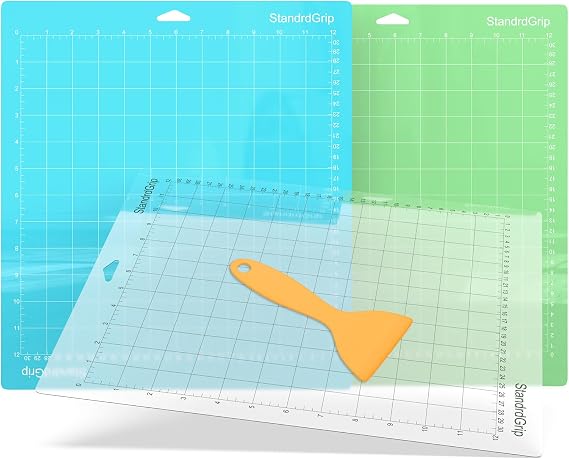 12x12 Cutting Mat for Cricut Maker 3/Maker/Explore 3/Air 2/Air/One (3 Mats) - Reusable Gridded Adhesive Mats for Crafts & DIY - Includes Standard/Light (Green/Clear/Blue)