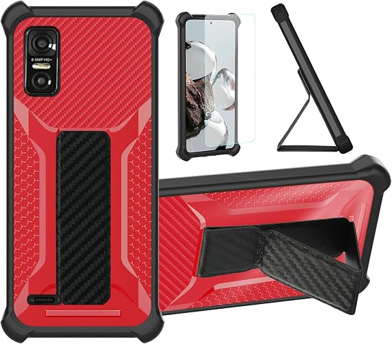 Aroepurt Case for DIALN X62 Phone Case Stand Cover [with Tempered Glass Screen Protector] Hybrid Case [Folding Support Magnetic] [Frosted Anti-Fingerprint] Red