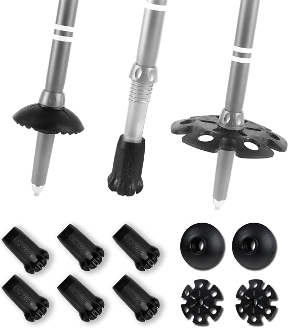 TREKOLOGY Trekking Pole Tips and Baskets Set - Rubber Replacement Accessories for Walking Sticks and Hiking Pole