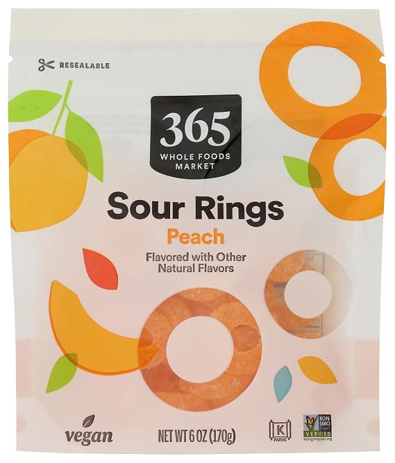 365 By Whole Foods Market, Sour Gummy Peach Rings, Peach, 6 Ounce