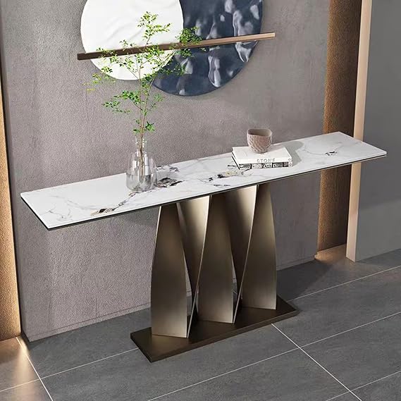 Modern Console Table, Marble Hallway Table for Entryway, Entry Tables Narrow Long Sofa Stand Table for Living Room Decor, Entrance(White,160CM/62.9IN)