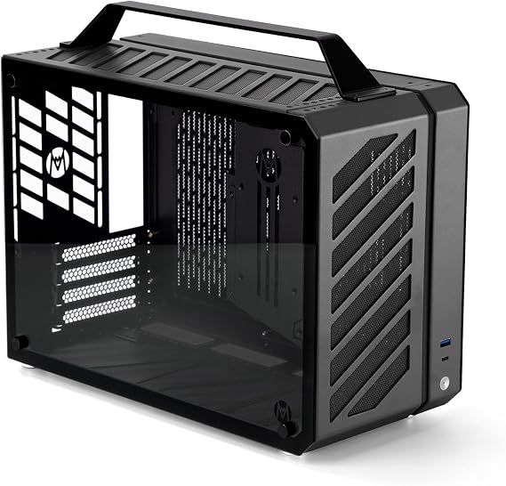 Mechanic Master C+Max Compact MATX Portable Gaming Case Black | 2mm aluminum shell & SPCC frame, 385mm GPU, 240mm AIO, supports 14cm ATX PSU & dual-layer detachable structure