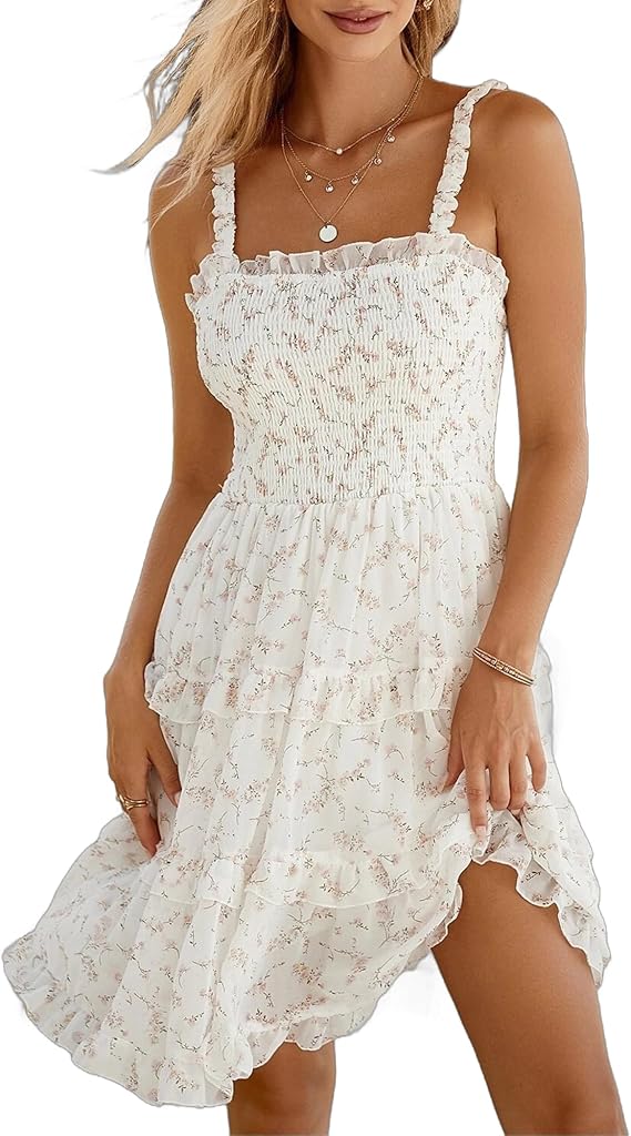Women's 2026 Summer Floral Dress Square Neck Strapped Swing A Line Beach Dress