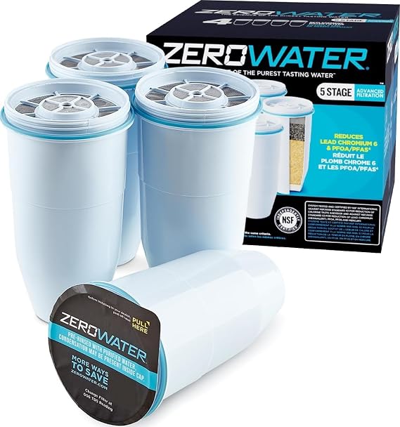ZeroWater Official Replacement Water Filter Removes PFOA/PFOS 4-Pack
