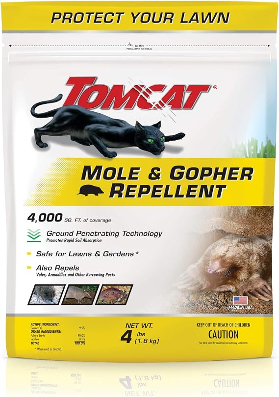 Tomcat Mole & Gopher Repellent Granules, 4 lbs. | Mole Repellent Granules Formulated with Castor Oil, For Lawns