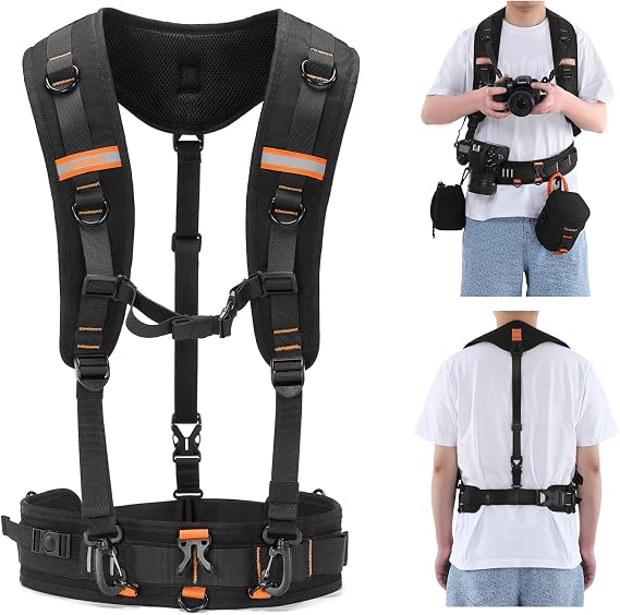 Cwatcun Adjustable Camera Strap for Photographers Multi-Function Dual Shoulder Harness & Waist Belt for Camera DSLR/SLR Accessories Storage