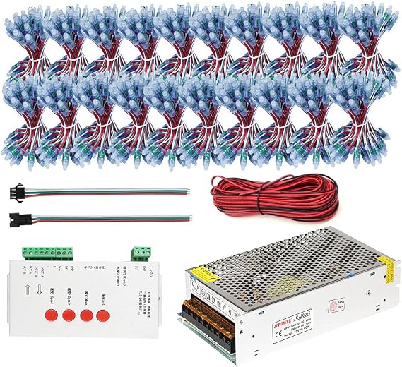 1000PCS 12MM WS2811 Full-Color Led Pixel Module IP68+T-1000S WS2811 Led Controller+5V 40A Led Power Supply Adapter