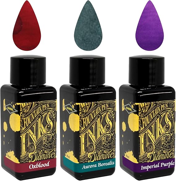 Diamine - 30ml Fountain Pen Ink - 3 Pack - Oxblood & Imperial Purple & Aurora Borealis