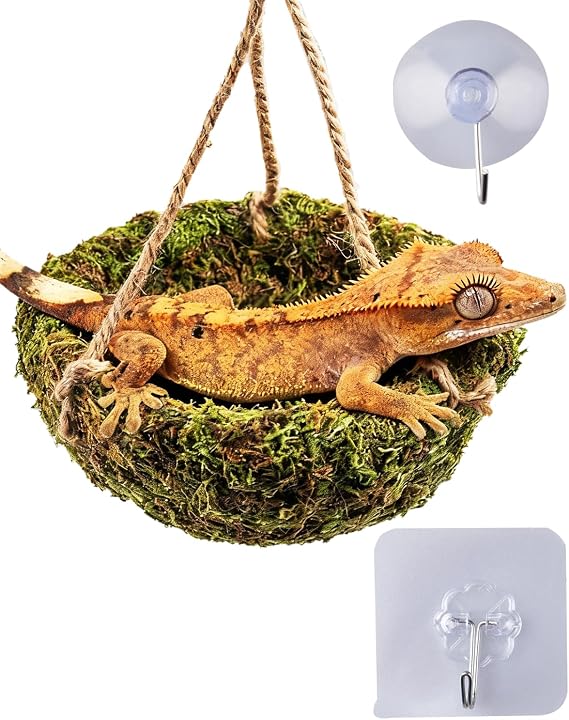 Handmade Crested Gecko Tank Decor Hanging Shelter for Bearded Dragon Accessories, Reptile Hammock, Hermit Crab, Snake and Other Small Reptiles