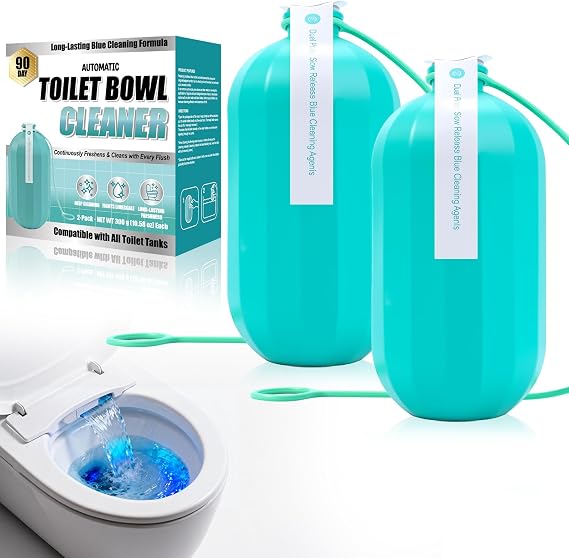 Automatic toilet bowl cleaner, odor removal Stain removal Makes toilet bowls look new with a light, fresh scent