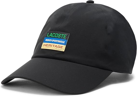 Lacoste Unisex Baseball Hat W/French Sportswear Landscape Graphic Across The Front, Black, One Size