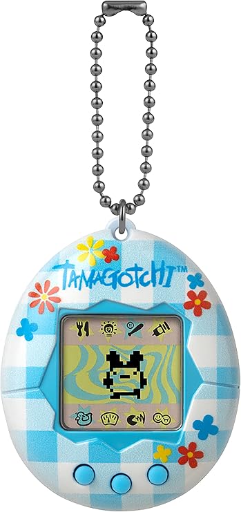 TAMAGOTCHI 42880 Bandai, Gen 2, Original Virtual Reality Pet with Flower Gingham Shell Chain, Multicolor