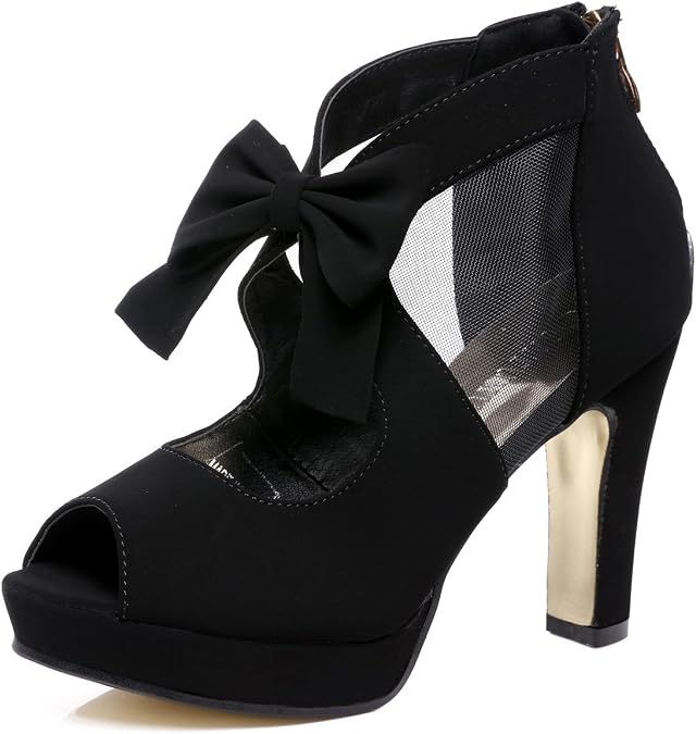 GATUXUS Open Toe Women Platform High Heel Shoes Bows Strappy Sandals