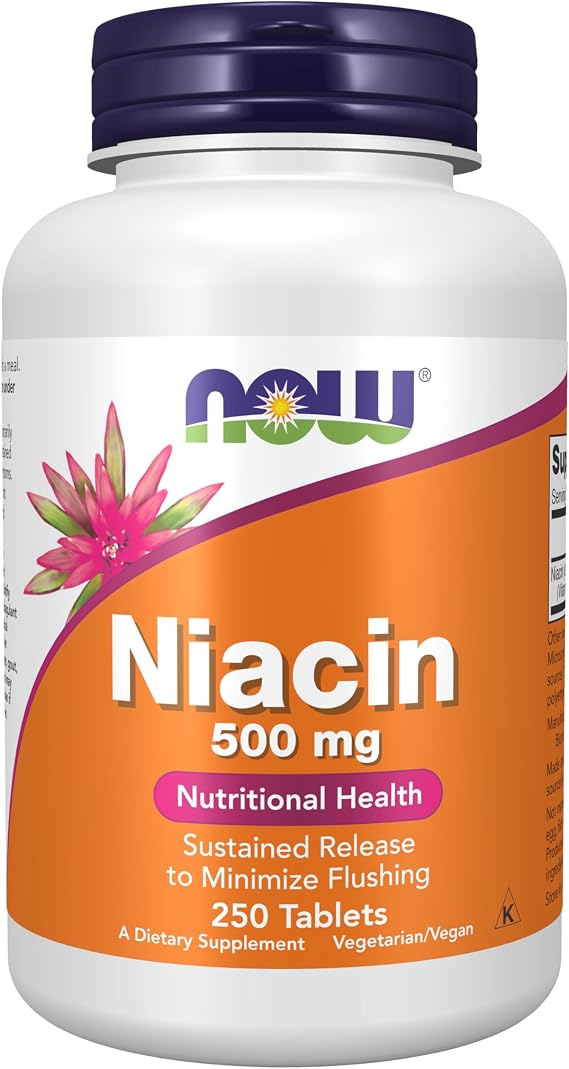NOW Foods Supplements, Niacin (Vitamin B-3) 500 mg, Sustained Release, Nutritional Health, 250 Tablets
