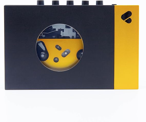 We are Rewind Portable Cassette Player - Cassette Tape Recorder w/Bluetooth Connection Speaker or Headphones, 3.5mm Audio Cable - (Amy, Black & Yellow)