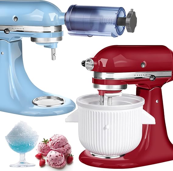 Ice Cream Maker & Shaved Ice Attachment for Kitchen aid Mixer, Accessories Set for Kitchenaid Includes Shaved Ice Machine and Ice Cream Maker for 4.5 Qt & Larger Stand Mixers