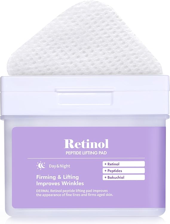 DERMAL Retinol Bakuchiol Peptide Toner Pads 120ct, Stretch Cotton