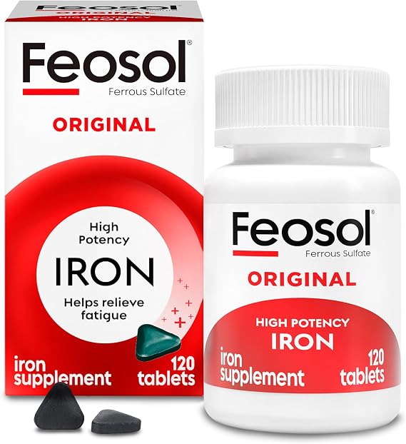 Feosol Original Iron Supplement Tablets, 65mg, 120ct, 4 Month Supply