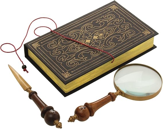 Store Indya Handheld Vintage Wooden Handcrafted Magnifier and Letter Opener Set Mango Wood with a Royal Feel with Book Shaped Gift Box - Round Handle