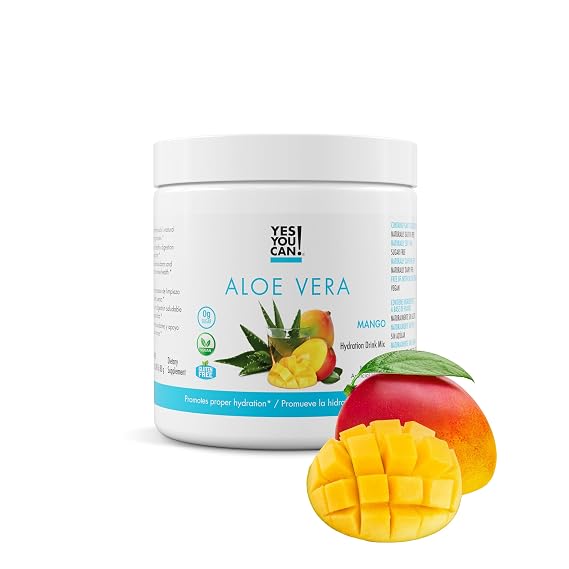 Yes You Can! Aloe Vera Drink Mix, Mango, 40 Servings | Hydration booster with pure organic aloe vera extract, antioxidant rich, made in USA