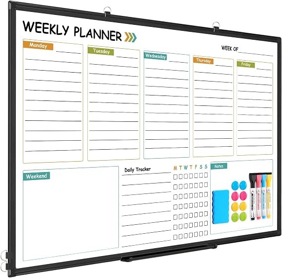 WALGLASS Weekly Dry Erase Calendar Whiteboard for Wall, 24" x 18" Planner
