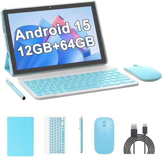 10 Inch Tablet Android Tablets 64GB 12GB RAM 10" Android Tablet Supports 1TB Expansion Dual Camera 6000mAh Long-lasting battery WiFi-6 Tableta 2 IN 1 Tablets with Bluetooth Mouse Case Stylus Keyboard