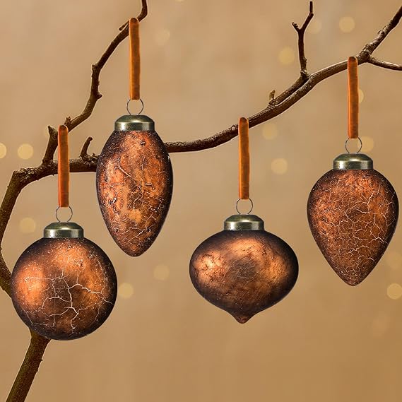Suncalla 12 Pcs Vintage Rustic Christmas Ball Ornaments 2.36 Inch Antique Copper Brown Farmhouse Distressed Christmas Tree Glass Balls Antique Retro Xmas Hanging Decor for Holiday Winter Decoration