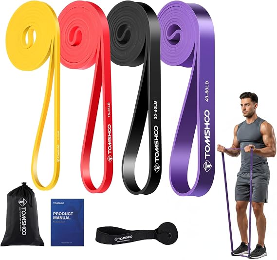 TOMSHOO Resistance Bands Set, Multiple Fitness Exercise Workout Bands with Storage Bag, Door Anchor, Pull Up Assistance Straps for Working Out, Body Stretching, Physical Therapy, More