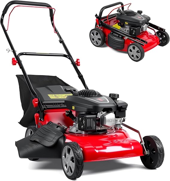 3 in 1 Gas Lawn Mower Self Propelled Gas Lawn Mower, 131cc 4-Cycle Push Lawn Mower with 50L Grass Tank, Bagging, Mulching, and Side Discharge, 8-Position Lever Height Adjustment (A)