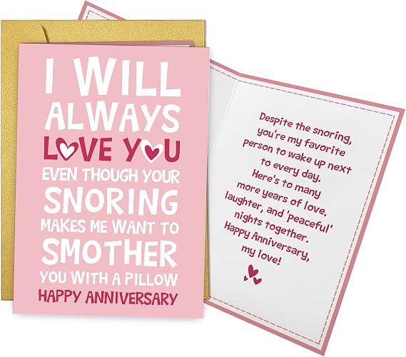 Qiliji Funny Snoring Anniversary Card for Husband Wife, Humorous Anniversary Card for Men Women, I Will Always Love You Cards