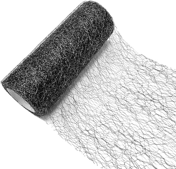 Queenbox 6" x10 Yards Openwork Tulle Ribbon, Irregular Spider Web Mesh Hollow Gauze Roll Hole Lace Net Thin Fabric for DIY Art Craft, Black