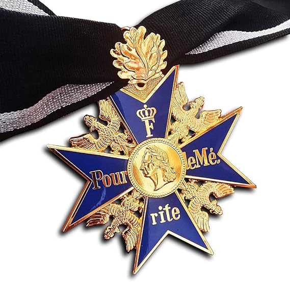 Grand Pour Le Merite 24k Gold Plated Cross Medal Blue Max Highest Honor + Oak Leaf + Ribbon Repro