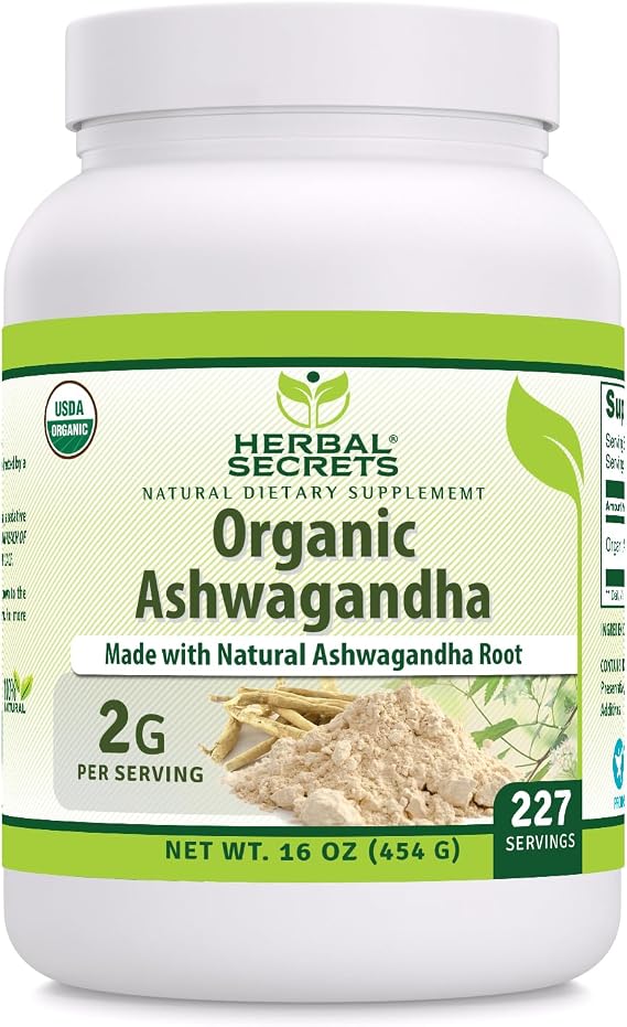 Herbal Secrets Organic Ashwaganda Root Powder 16 Oz | Non-GMO | Gluten Free | Made in USA