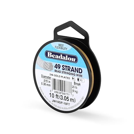 Beadalon 49-Strand Bead Wire, .015" / 0.38 mm, Gold Plated, 10 ft / 3.1 m