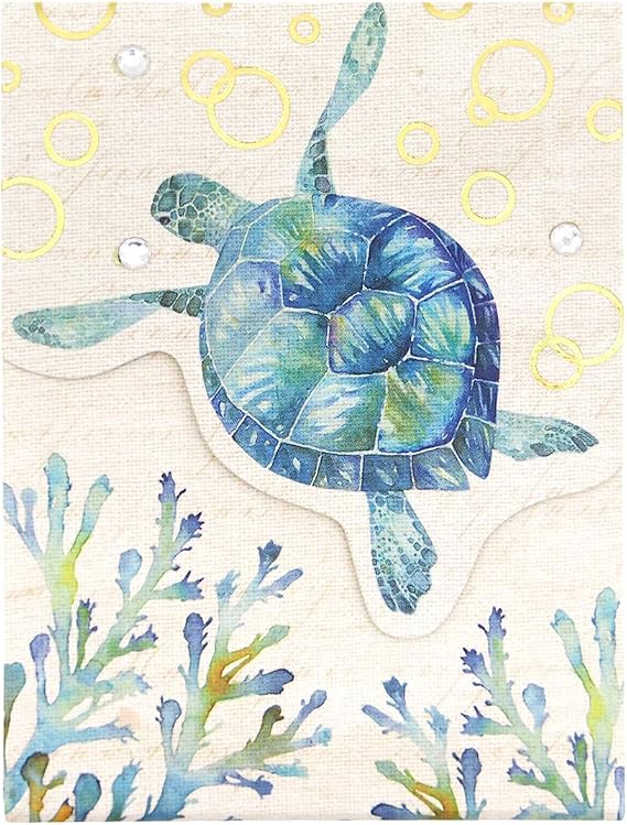 Punch Studio Flip-Top Pocket Notepad 3" x 4", For Daily Notes or Notes on-the-go, 75 Illustrated Sheets with Gold Foil Accents, Gems and a Magnetic Closure - Sea Turtle (44609)