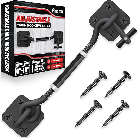 Adjustable 6"-10" Privacy Cabin Hook & Eye Latch, Barn Door Lock Gate Latch | Privacy Hook and Eye Latch for Barn Door, Gate Latch Lock Cabin Hooks for Gate Shutters Window Slide Shed Cabinet Bathroom