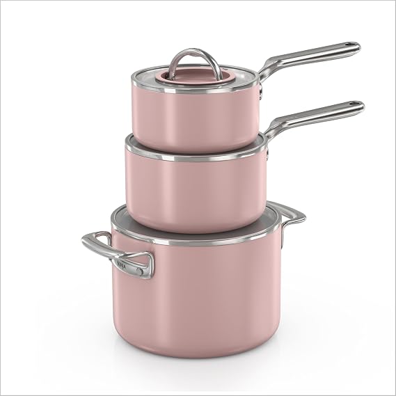 Ninja NeverQuitTM 6-Piece Ceramic Cookware Set, Chai Pink, CQ19006PK2