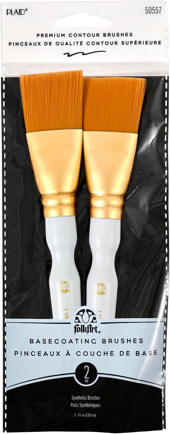 Plaid Enterprises 50557E Enterprises Inc. 50557E Taklon Flat Brush, Gold (2-Piece), 2/Pkg