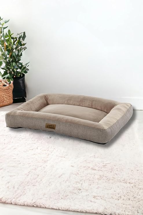 Pet Dreams Akita Luxury Certified Plush Fabric Large Breed Cat/Dog Bed, Anti-Slip Underlayment (Beige, 120x70x15cm)
