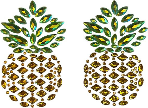 Sasswear Pineapple Jeweled Nipple Pasties, Pasties for Women, Crystal Rhinestone Nipple Cover Pasties for Festivals and Raves, Pasties for Swingers Gold