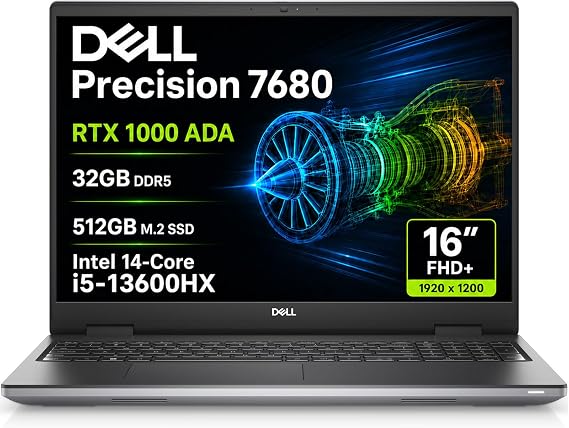 Dell Precision 7680 Laptop, NVIDIA RTX 1000 Ada 6GB, i5-13600HX, 32GB DDR5