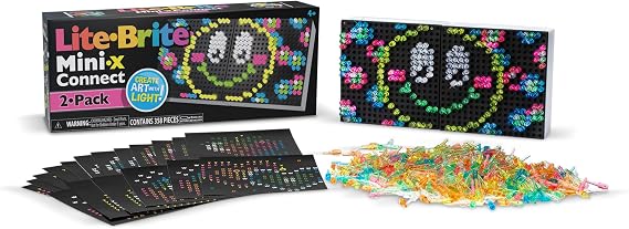 Lite Brite Mini-X Connect 2 Pack - Create Light Art with Pegs, Creative Art Stem Toy for Girls, Boys, Unisex, Toddler, Ages 4+, Holiday, Birthday, Gift