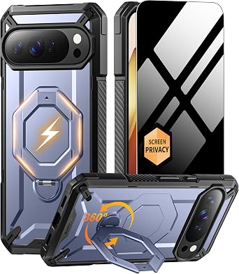 TONGATE for Pixel 10 Pro XL Case with 360 Spin Magnetic Stand, Compatible with MagSafe, Privacy Screen Protector, Military Grade Protection Case for Google Pixel 10 Pro XL, Blue-Gray