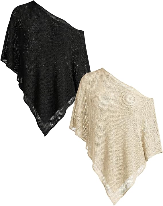 YEAXLUD Women's Off Shoulder Knit Beach Cover Ups Y2K Sheer Crochet Summer Poncho Beachwear Vacation Swimsuit Cover Up
