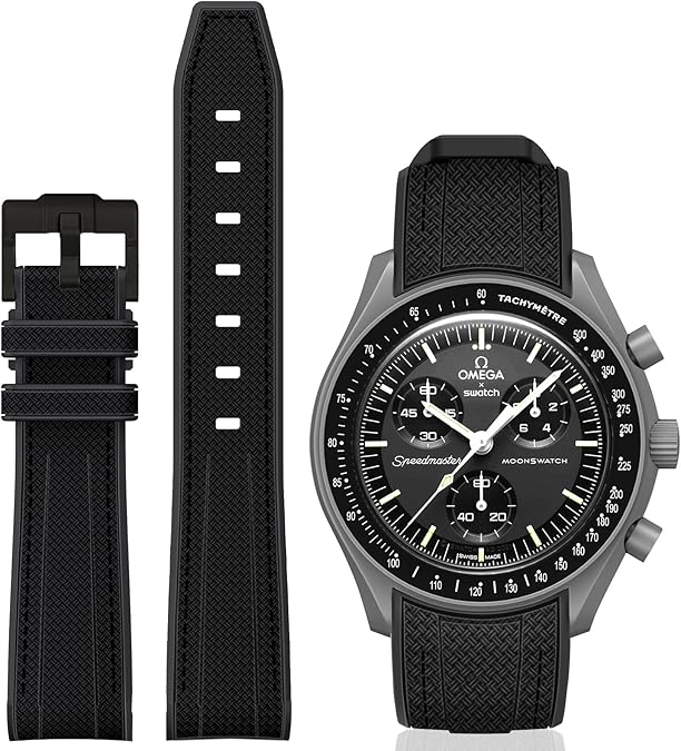 BONACE Bands for Moonswatch Watch,Curved SIlicone Strap Compatible with Omega X Swatch 20mm Watch,Swatch Omega Moonswatch Speedmaster Replacement No Gap Strap Men Women