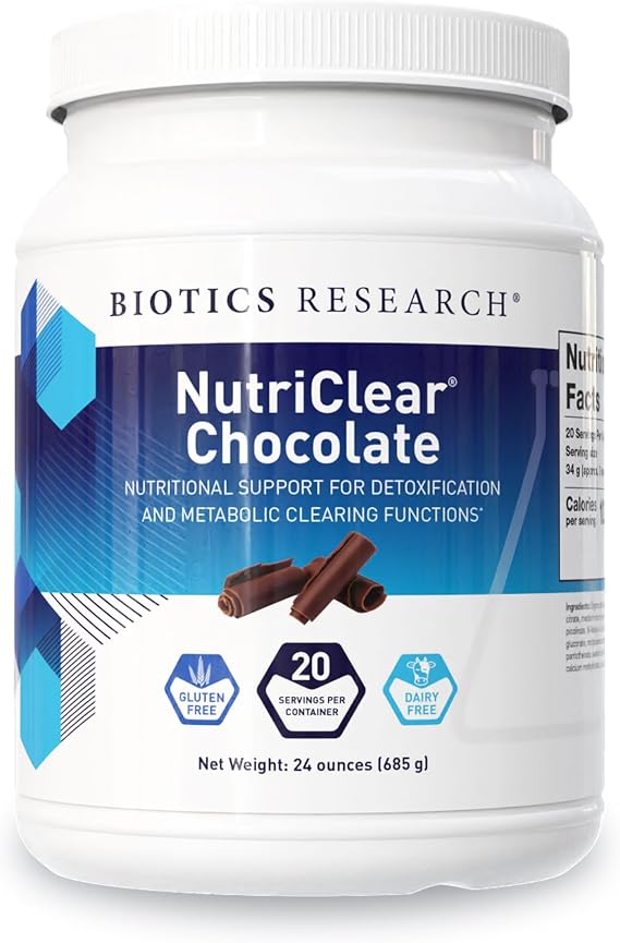 BIOTICS RESEARCH NutriClear Chocolate Chocolate Powder. Nutritional Support for Detoxification and Metabolic Clearing, Healthy Body Composition, 17 g Organic Pea Protein Per Serving 24 Oz